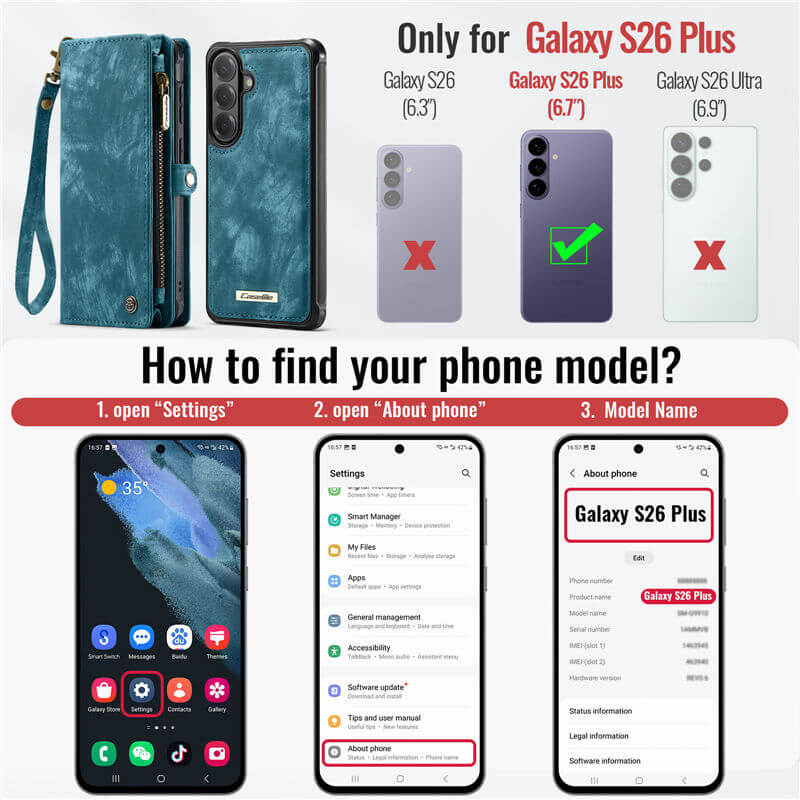 CaseMe Samsung Galaxy S26 Plus 2-in-1 Magnetic RFID Wallet Case