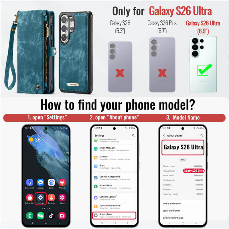 CaseMe Samsung Galaxy S26 Ultra 2-in-1 Magnetic RFID Wallet Case