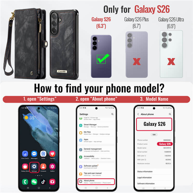 CaseMe Samsung Galaxy S26 2-in-1 Magnetic RFID Wallet Case