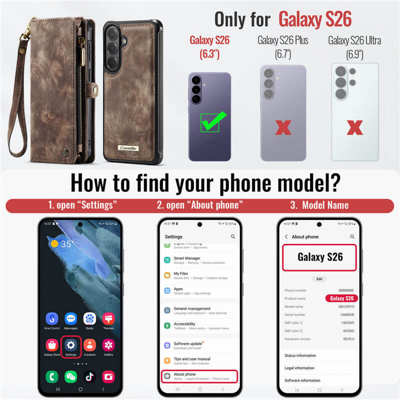 CaseMe Samsung Galaxy S26 2-in-1 Magnetic RFID Wallet Case