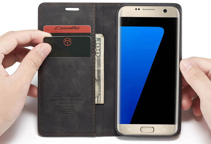 CaseMe Samsung Galaxy S7 Edge Wallet Kickstand Magnetic Flip Leather Case