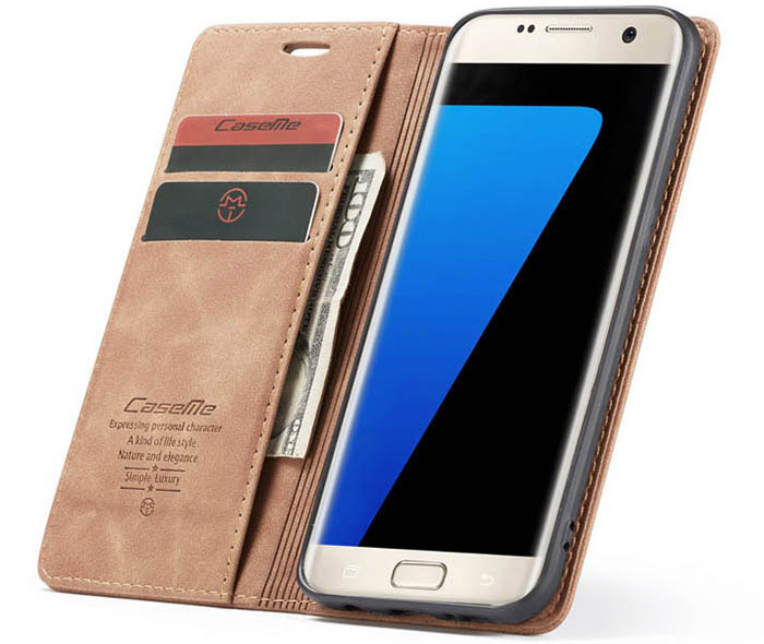 CaseMe Samsung Galaxy S7 Edge Wallet Kickstand Magnetic Flip Leather Case