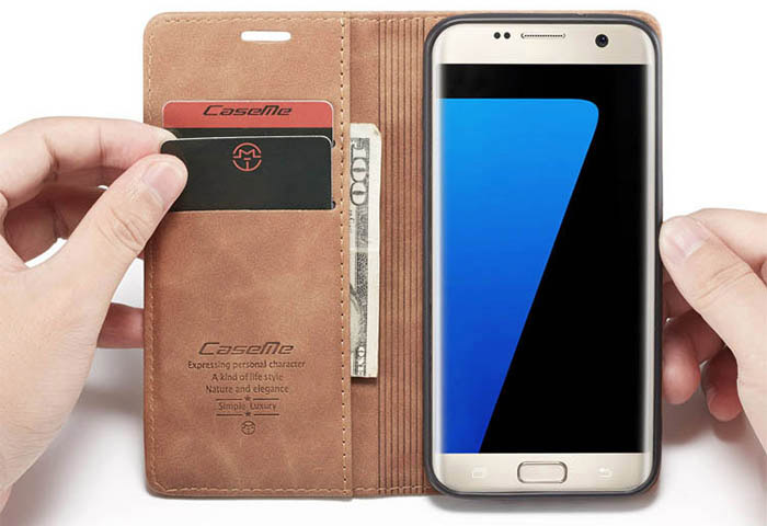 CaseMe Samsung Galaxy S7 Edge Wallet Kickstand Magnetic Flip Leather Case