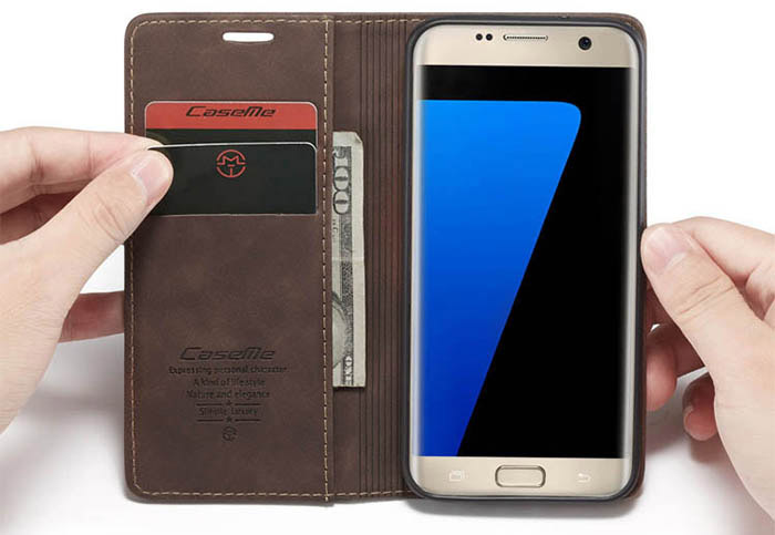 CaseMe Samsung Galaxy S7 Edge Wallet Kickstand Magnetic Flip Leather Case