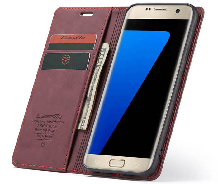 CaseMe Samsung Galaxy S7 Edge Wallet Kickstand Magnetic Flip Leather Case