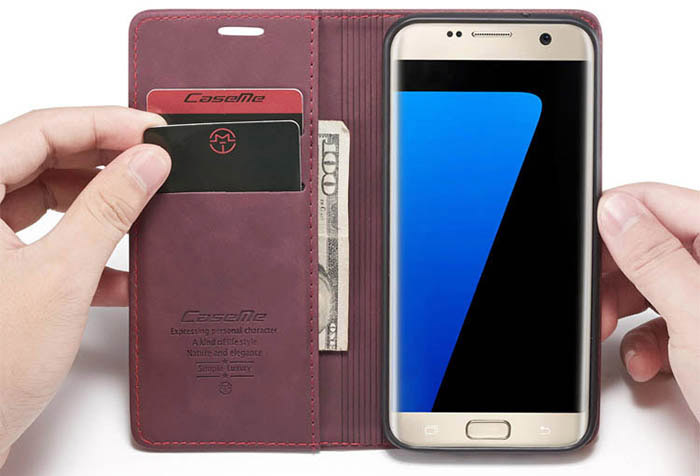 CaseMe Samsung Galaxy S7 Edge Wallet Kickstand Magnetic Flip Leather Case