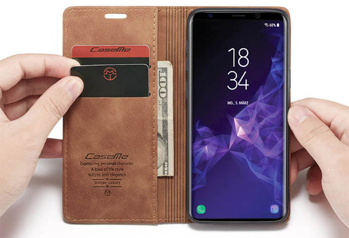 CaseMe Samsung Galaxy S9 Wallet Kickstand Magnetic Flip Leather Case