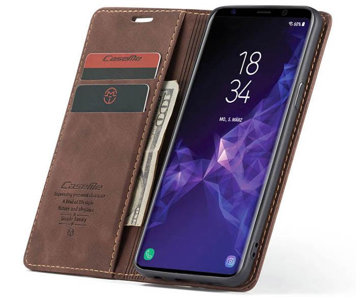 CaseMe Samsung Galaxy S9 Wallet Kickstand Magnetic Flip Leather Case