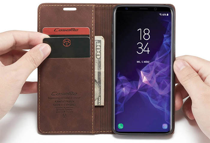 CaseMe Samsung Galaxy S9 Wallet Kickstand Magnetic Flip Leather Case