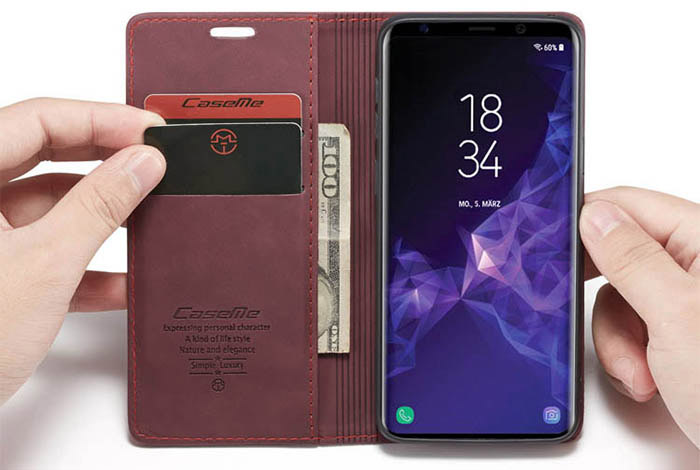 CaseMe Samsung Galaxy S9 Wallet Kickstand Magnetic Flip Leather Case