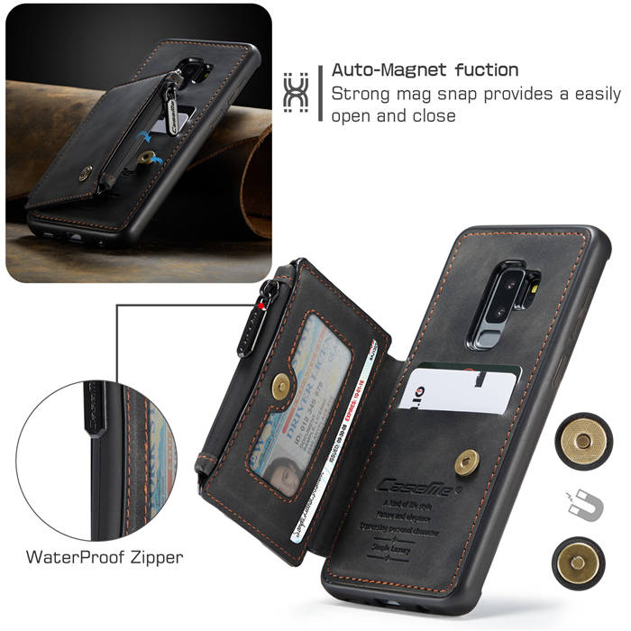 CaseMe Samsung Galaxy S9 Plus Zipper Pocket Card Slots Case Black