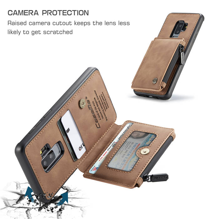 CaseMe Samsung Galaxy S9 Plus Zipper Pocket Card Slots Case Brown