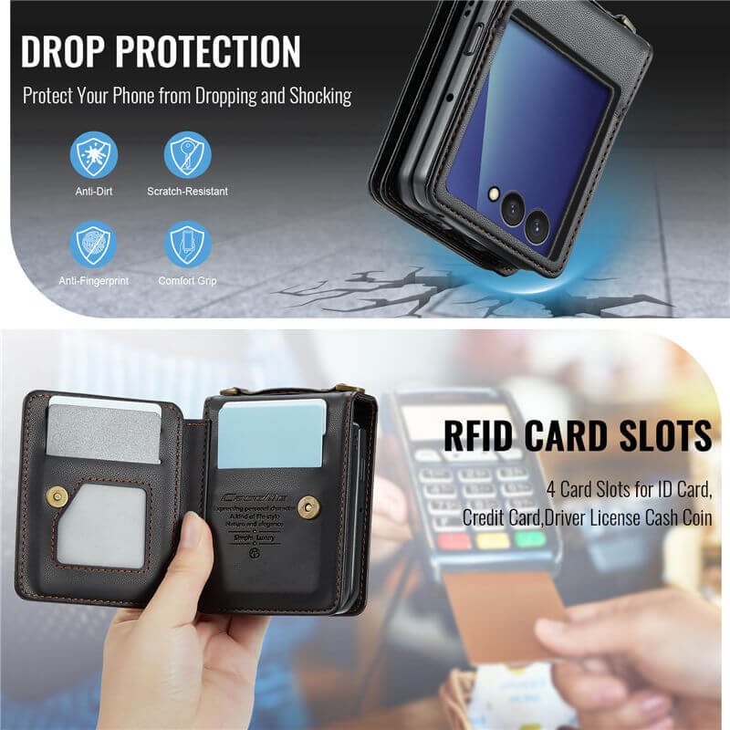 CaseMe Samsung Galaxy Z Flip7 Card Holder Case with Crossbody Strap