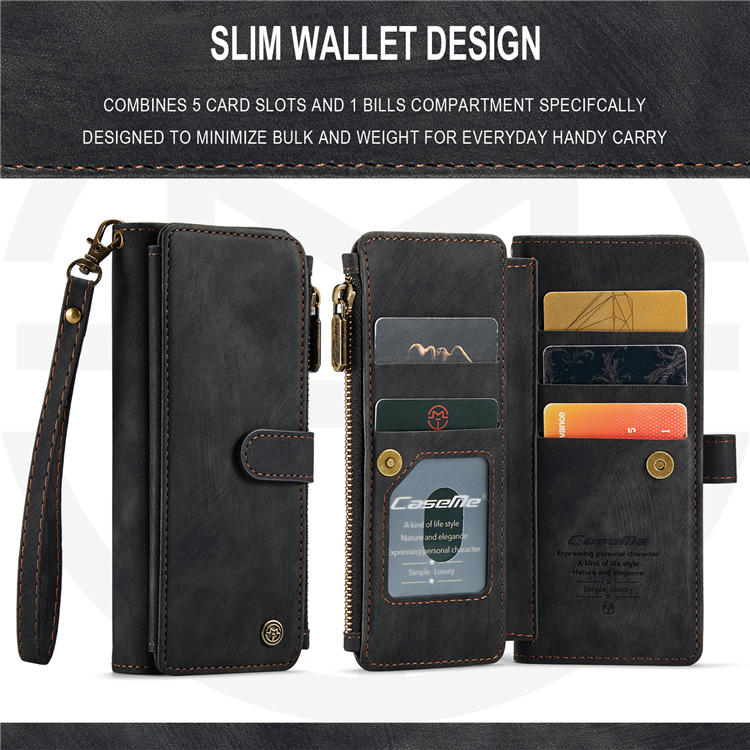 CaseMe Samsung Galaxy Z Fold3 5G Wallet Kickstand Case with Wrist Strap Black