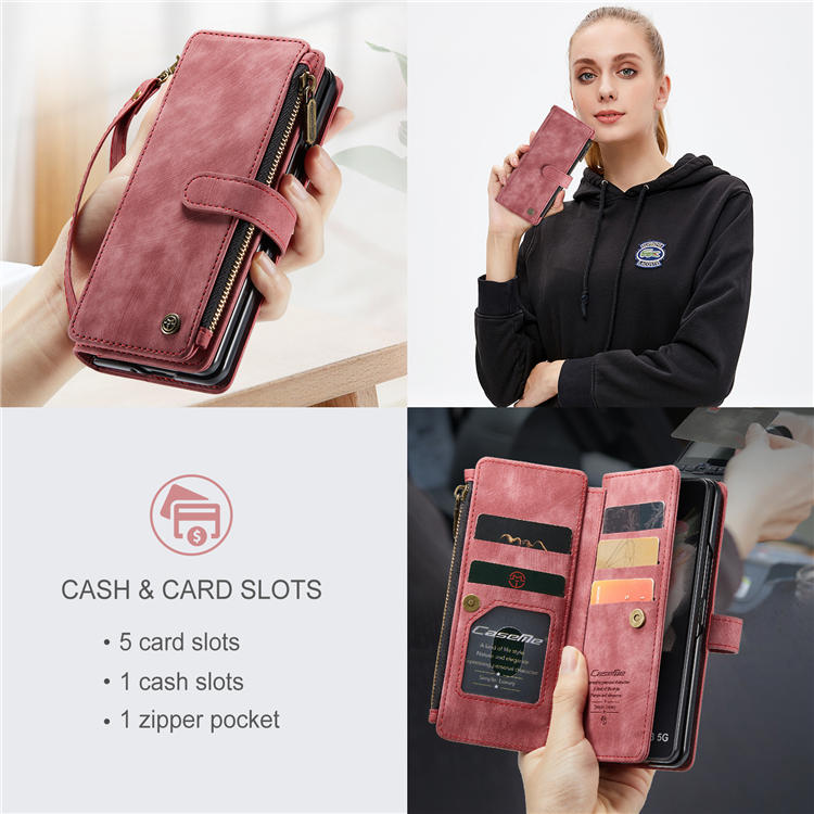 CaseMe Samsung Galaxy Z Fold3 5G Wallet Kickstand Case with Wrist Strap Red