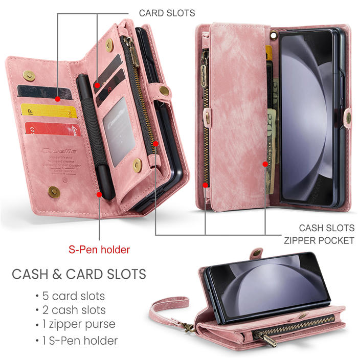 CaseMe Samsung Galaxy Z Fold5 5G Wallet kickstand Case with Wrist Strap