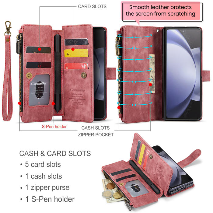CaseMe Samsung Galaxy Z Fold5 5G Wallet kickstand Case with Wrist Strap