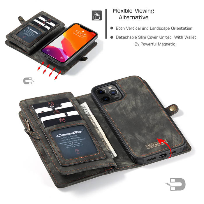CaseMe iPhone 12 Pro Max Wallet Detachable 2 in 1 Case Black