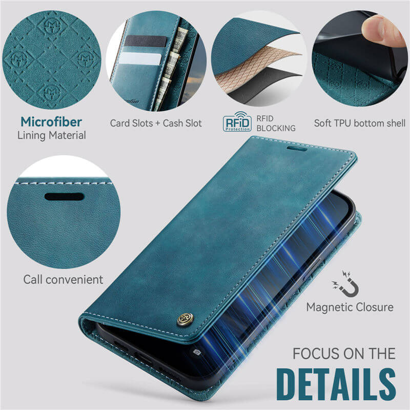 CaseMe iPhone 15 Plus Magnetic Wallet Case with RFID Blocking