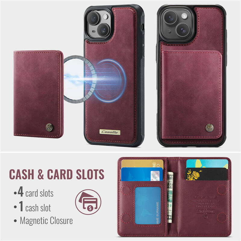 CaseMe iPhone 15 Plus 2-in-1 Detachable Magnetic Wallet Case