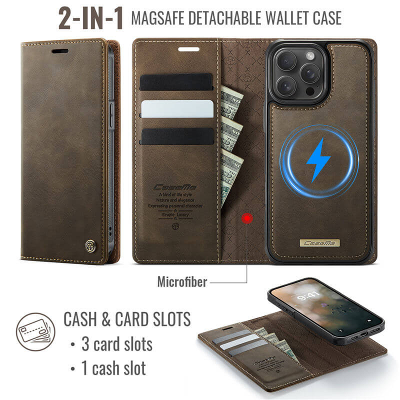 CaseMe iPhone 13 Pro Max 2-in-1 Magnetic Wallet Case