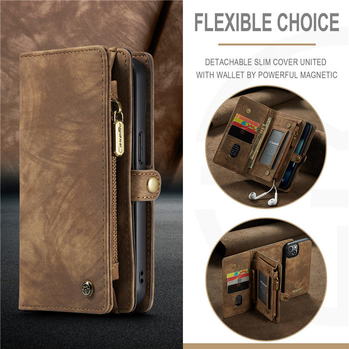 CaseMe iPhone 13 Mini Zipper Wallet Detachable 2 in 1 Case Coffee