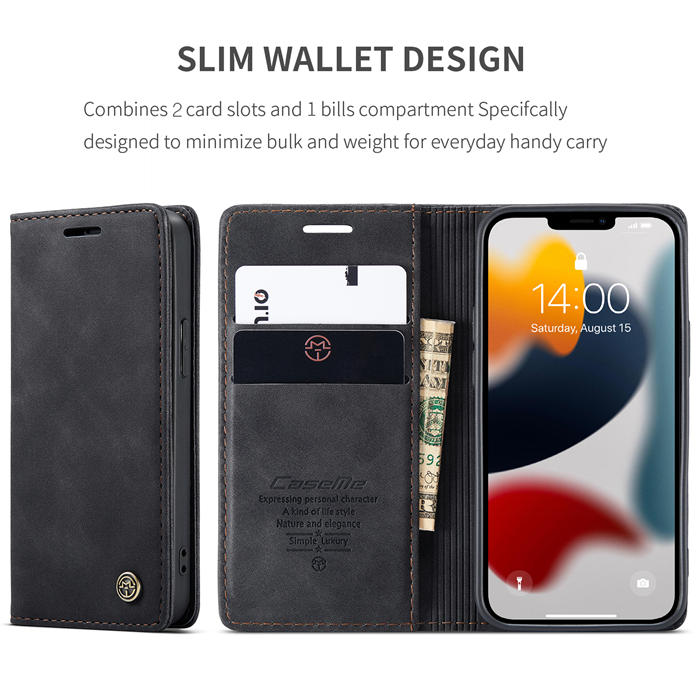 CaseMe iPhone 13 Mini Wallet Kickstand Magnetic Case Black