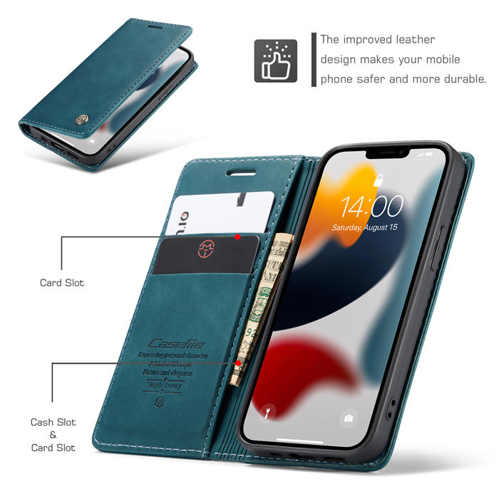 CaseMe iPhone 13 Mini Wallet Kickstand Magnetic Case Blue