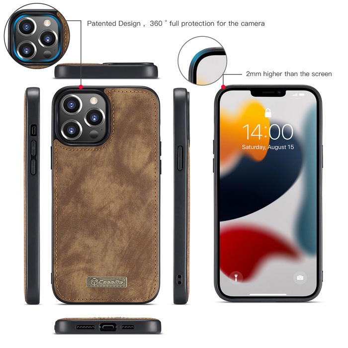 CaseMe iPhone 13 Pro Zipper Wallet Detachable 2 in 1 Case Coffee