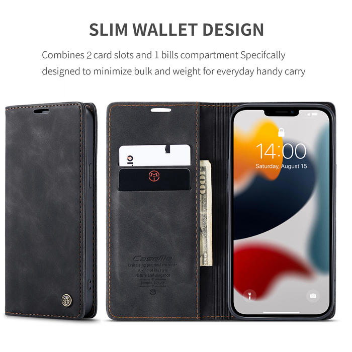 CaseMe iPhone 13 Pro Wallet Kickstand Magnetic Case Black