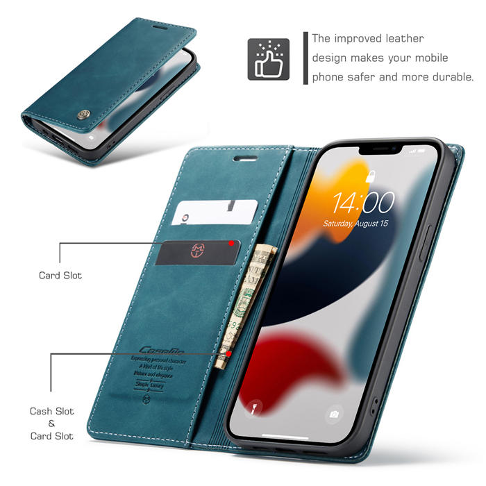 CaseMe iPhone 13 Pro Wallet Kickstand Magnetic Case Blue