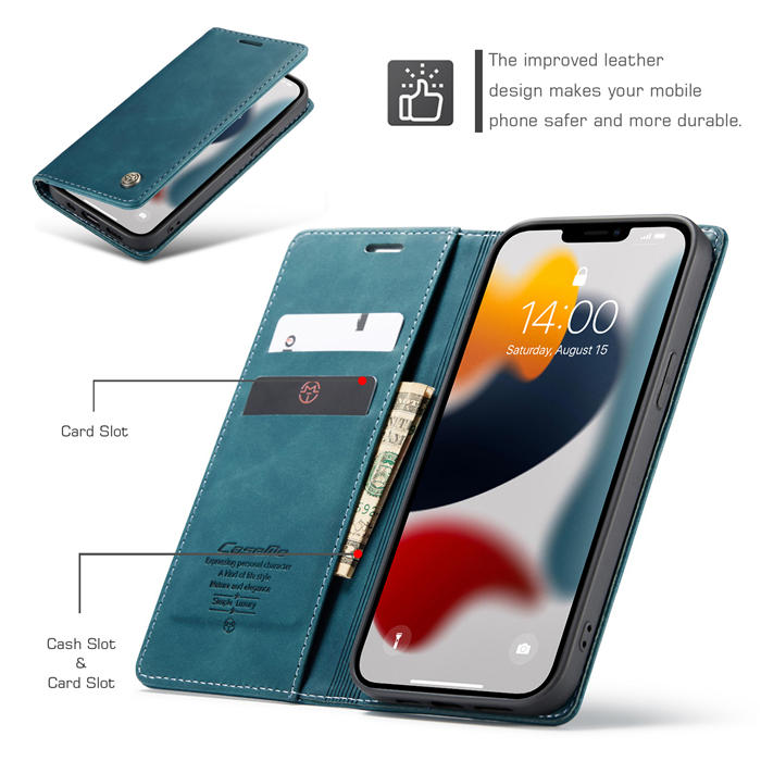 CaseMe iPhone 13 Pro Max Wallet Kickstand Magnetic Case Blue