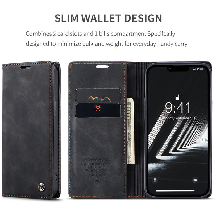 CaseMe iPhone 14 Wallet Kickstand Magnetic Case Black