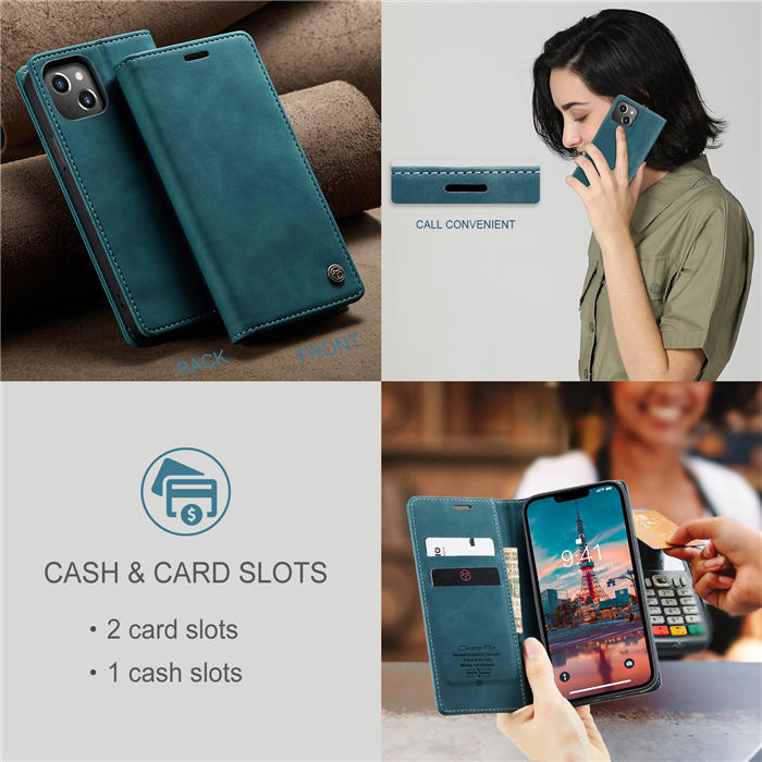 CaseMe iPhone 14 Wallet Kickstand Magnetic Case Blue