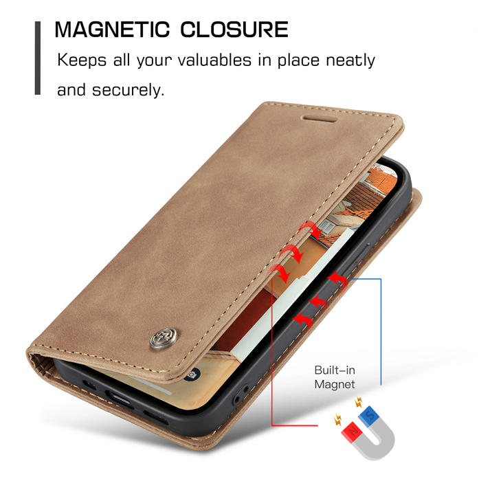 CaseMe iPhone 14 Wallet Kickstand Magnetic Case Brown