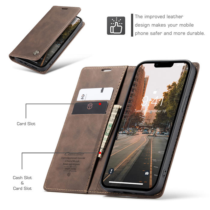 CaseMe iPhone 14 Wallet Kickstand Magnetic Case Coffee