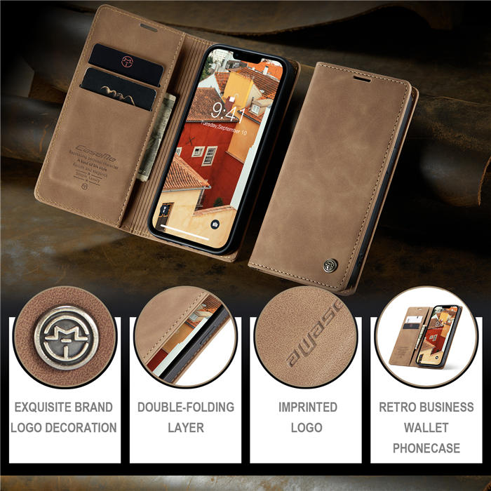CaseMe iPhone 14 Max Wallet Kickstand Magnetic Case Brown