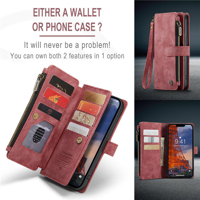 CaseMe iPhone 14 Max Wallet Magnetic Case with Wrist Strap Red