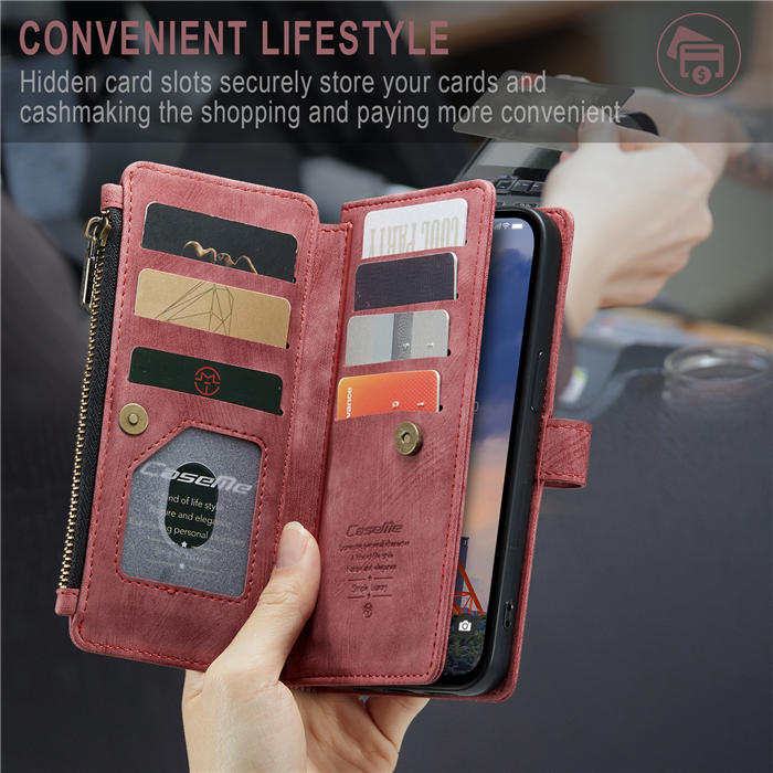 CaseMe iPhone 14 Max Wallet Magnetic Case with Wrist Strap Red