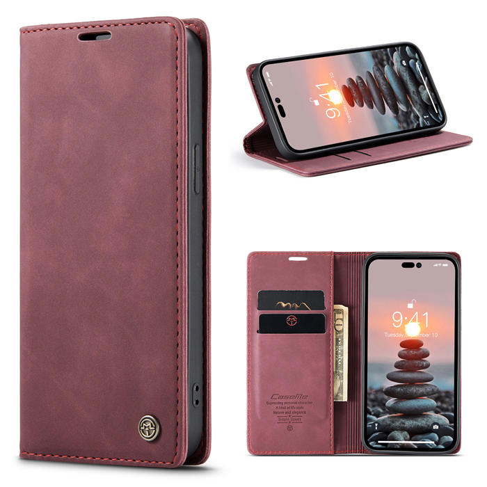 CaseMe iPhone 14 Pro Max Wallet Kickstand Magnetic Case Red
