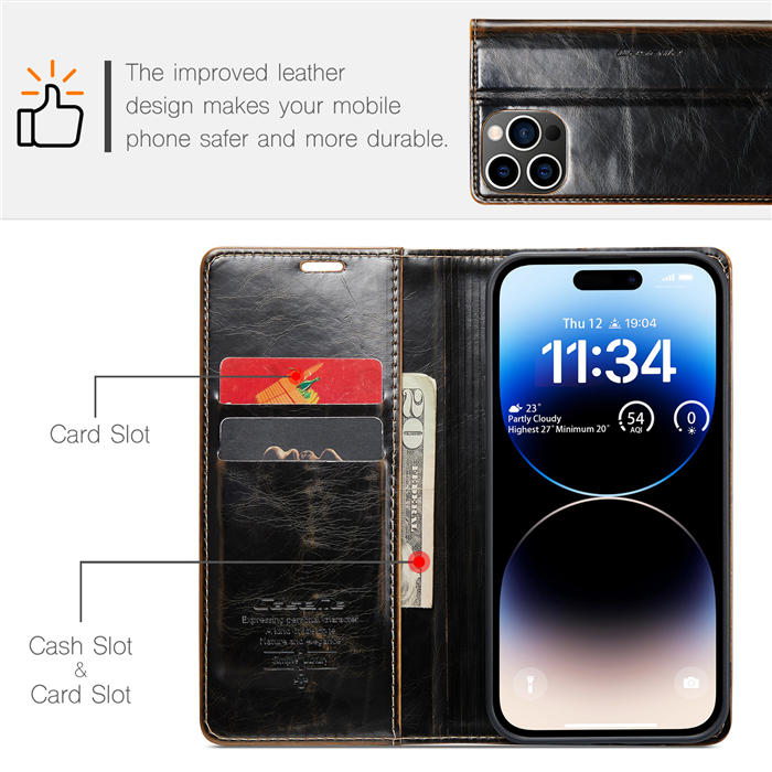CaseMe Wallet Kickstand Magnetic Phone Case Black