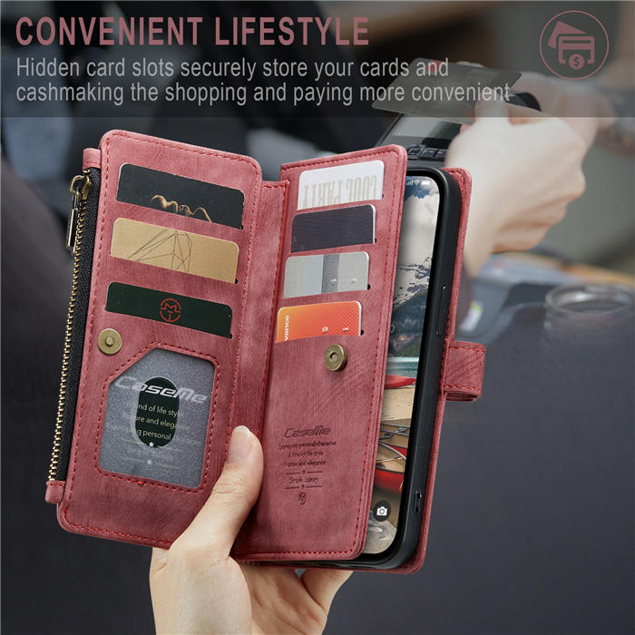 CaseMe iPhone 14 Pro Max Wallet Magnetic Case with Wrist Strap Red