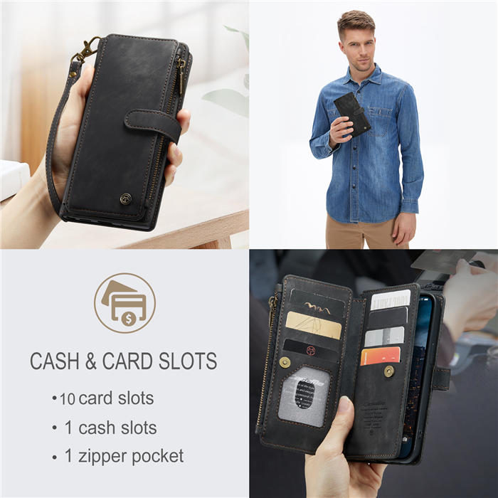 CaseMe Zipper Wallet Kickstand Phone Case with Wrist Strap