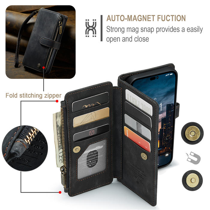 CaseMe Zipper Wallet Kickstand Phone Case with Wrist Strap