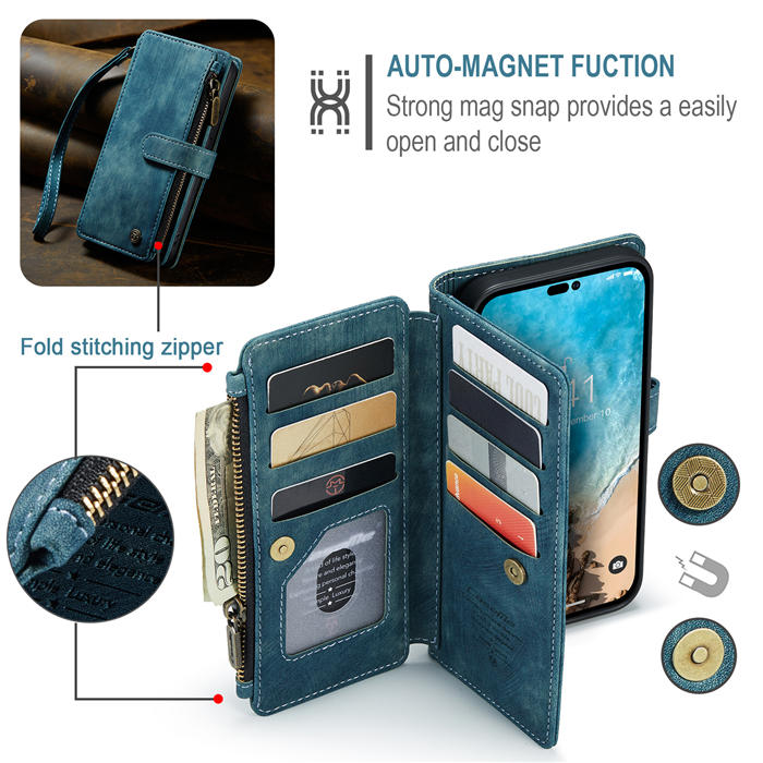 CaseMe Zipper Wallet Kickstand Phone Case with Wrist Strap