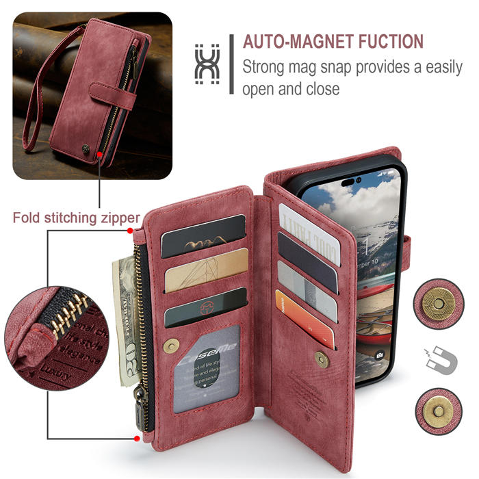 CaseMe Zipper Wallet Kickstand Phone Case with Wrist Strap