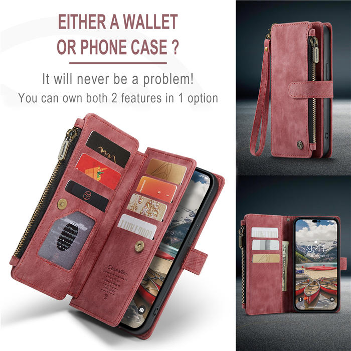 CaseMe Zipper Wallet Kickstand Phone Case with Wrist Strap