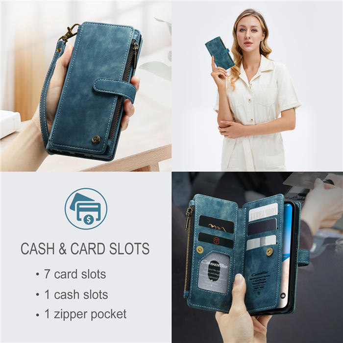 CaseMe iPhone 14 Wallet Magnetic Case with Wrist Strap Blue