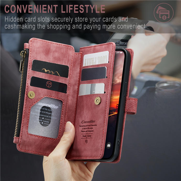 CaseMe iPhone 14 Wallet Magnetic Case with Wrist Strap Red