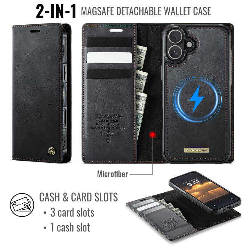 CaseMe iPhone 16 2-in-1 Magnetic Wallet Case